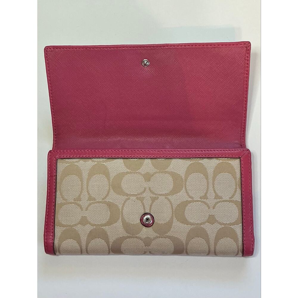 Coach Signature Stripe Canvas & Pink Leather Trifold Wallet Retail $258 GUC-EUC - Picture 4 of 16